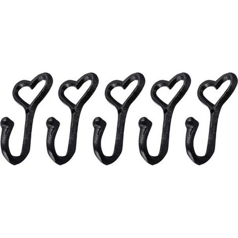 5542115mm Vintage décoration mur crochet 5 pièces amour coeur rétro patère fer art mural portemanteau pour cuisine maison (noir) manteau vêtements (1/2)