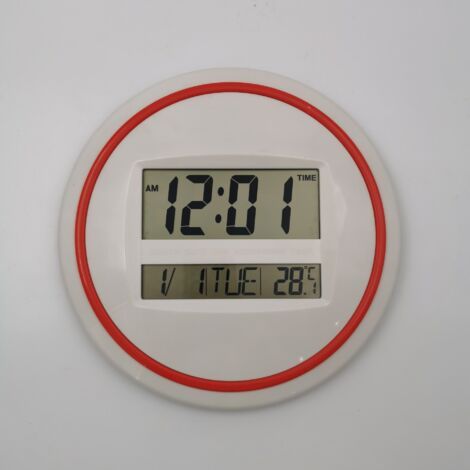 Réveil électronique rond, grand écran LCD, horloge murale silencieuse, horloge de bureau, affichage heure/réveil/date/semaine/température
