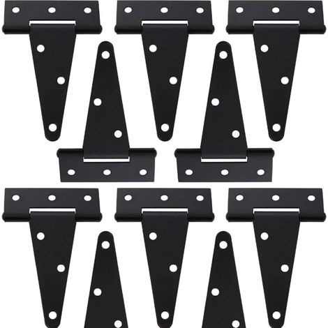Lot de 10 Charnières en T 10,2 cm Fer Forgé Noir pour Porte Abri Jardin Grange Clôture (1/4)