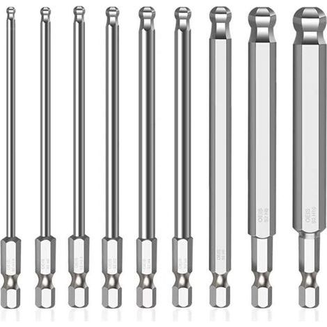 9 pièces 1/4 pouce Hex Embout Visseuse Aimanté, 100mm Embout Visseuse Long Aimanté pour les Tournevis Manuel les Tournevis électriques (Taille: H1,5/2/2,5/3/4/5/6/8/10mm) (9) (1/4)