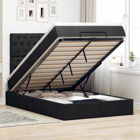 Cadre de lit ottoman avec matelas à ressorts ensachés noir 120x200cm tissu polyester avec tête de lit et surmatelas (1/4)