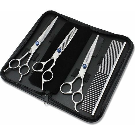 Set de toilettage pour chien - 3 paires de ciseaux de 17,8 cm : arrondie, de coupe et à effiler - Peigne - Professionnel (1/2)