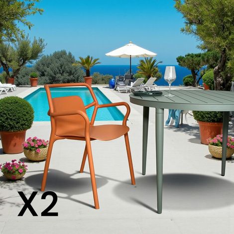 Chaise de jardin design orange, empilable (lot de 2) PINETO (1/5)