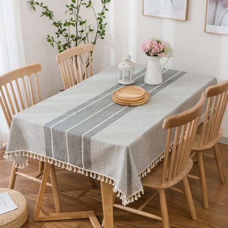 Nappe moderne à rayures, lavable, rectangulaire, imperméable, en coton et lin gris, 100 x 140 cm, KLB (1/5)