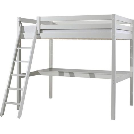 Lit Mezzanine Enfant & Plan de Travail "Pino" 140x200cm Blanc (1/4)