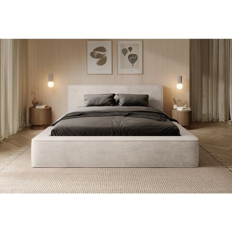 Lit coffre VELORA – Perle – 180x200 cm – Weicher Samtstoff – Aufklappbarer Lattenrost – Integrierter Stauraum