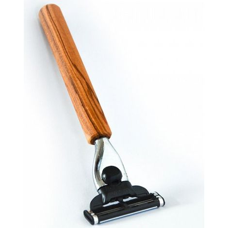 Rasoir de rasage humide avec manche en bois d'olivier et lame interchangeables 13 cm - PANGIVO