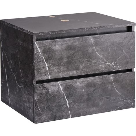 Mueble de pared para baño suspendido 2 cajones 60 x 47 cm efecto mármol negro Serra