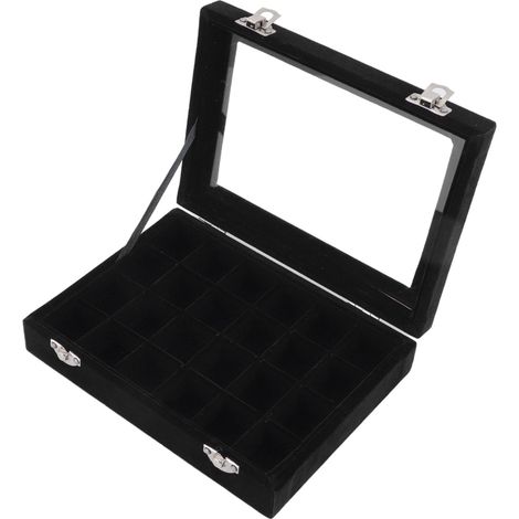 Boîte de Rangement pour Boucles d'Oreilles 24 Compartiments avec Couvercle Clair - Noir (1/5)