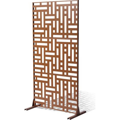Brise-vue en Métal, 120x193 cm, Panneau Intimité Autoportant avec Support, Écran de Confidentialité Décoratif, Paravent Séparateur Extérieur pour Patio, Balcon, Salle Intérieure, Jardin, Marron (1/5)