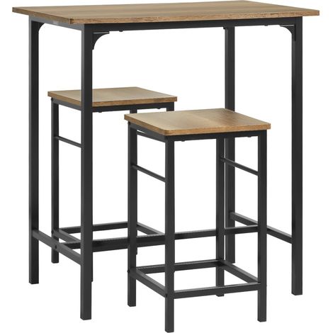 SoBuy OGT10-PF,Dining Set-1 Bar Table and 2 Stools with Dark Wooden Effect