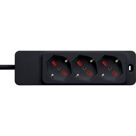 Multipresa con spina 16A piegata a 90°, 3 prese bipasso/schuko 10A/16A, cavo 1,5 metri, nero, serie Emilia Specialist - Rosi RS8321N