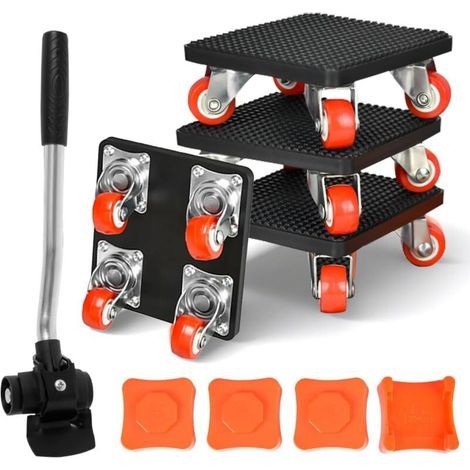 Leve meuble lourd Lot de 9 Déplacer, Charge Maximale 500 kg, Kit Roues Rotatives 360°, Soulever, Roulettes pour Meubles Lourds (1/5)