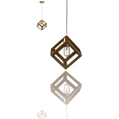 TrAdE Shop Traesio - Lampadario Geometrico Quadrato Champagne Oro Lampada V3833 Sospensione Moderno -