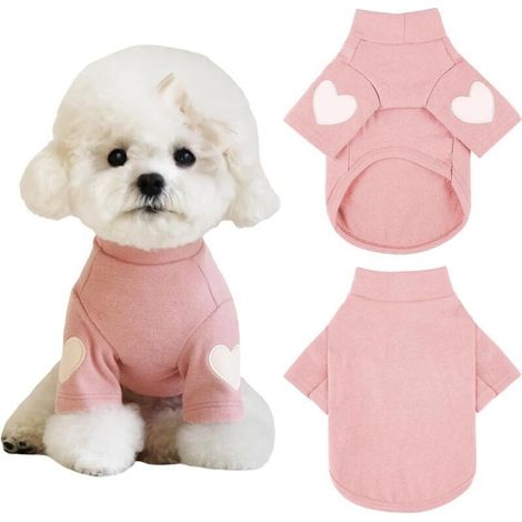 Chandail chaud pour chien et chat – Imprimé cœur rose, taille S, coton doux et extensible – Idéal pour Chihuahua et Schnauzer