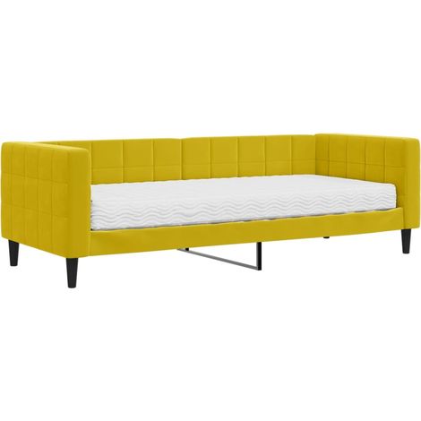 Lit simple,Lit adulte,Lit de jour avec matelas jaune 80x200 cm velours CFW34698 (1/5)