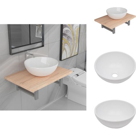 Meuble de salle de bain en deux pièces Céramique Chêne - Évier De Salle De Bain - Éviers De Salle De Bain - Étagère Murale De Salle De Bain - Étagères Murales De Salle De Bain (1/5)