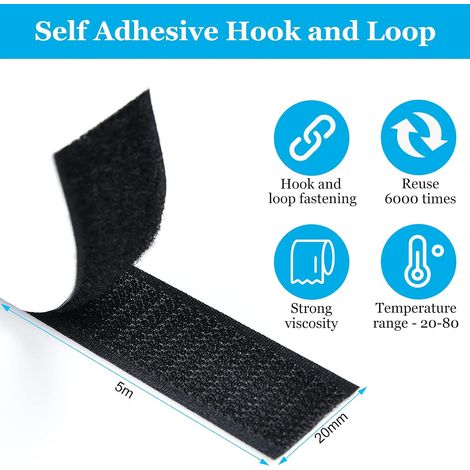 Scratch Autocollant Double Face - 5 m Bande Scratch Adhésif Agrippantes Adhésives Autocollant - 20 mm Adhésives Puissant Crochet Loop Rubans (1/5)