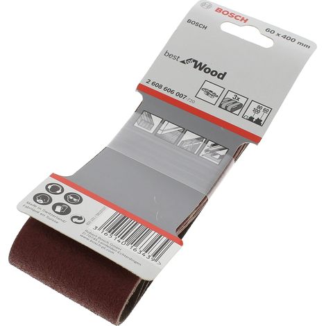 Bosch – Bandes abrasives 60x400 pour ponceuse – Assortiment grains 60/80/120 – Pour bois dur et teck – Lot de 3 unités