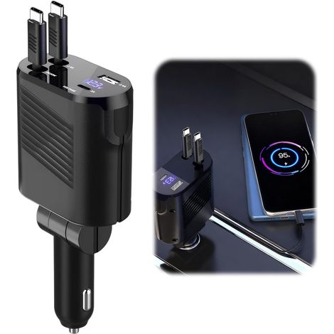 Caricabatterie accendisigari per auto 4 in 1, ricarica rapida da 120 W, PD3.0+Tipo-C (C+C), cavo telescopico regolabile a 180 gradi da 80 cm per iPhone/Samsung/Huawei/ecc., regali di Natale (1/5)