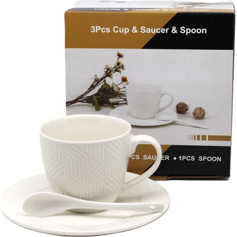 Tasse en porcelaine avec soucoupe et cuillère, 210 ml, dans un coffret, en cadeau (1/5)