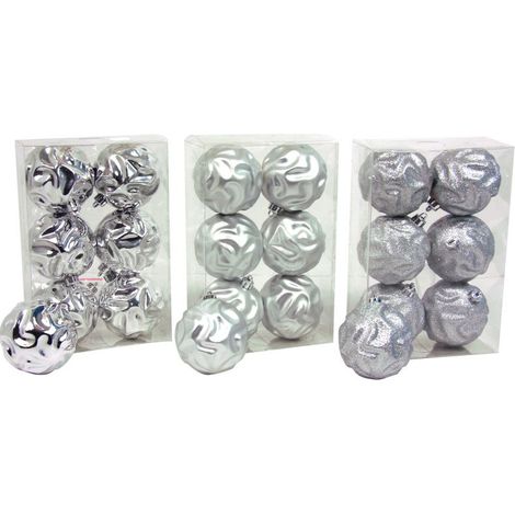 PALLINE DI NATALE IN CONF 6 SFERE ONDEGGIATE D.80 ARGENTO PREZZO A BOX SINGOLO N