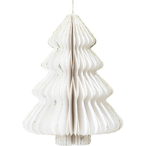 Alberello di Natale bianco in carta con glitter, decorazione natalizia -8 cm (1/2)