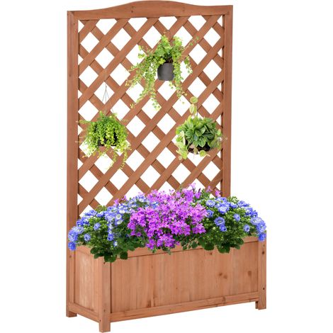 Hochbeet mit integriertem Rankgitter – Blumenkasten aus behandeltem Tannenholz – Maße: 70 x 28 x 117 cm (L x B x H) – Lattenrost für optimale Drainage – Ideal für Kletterpflanzen