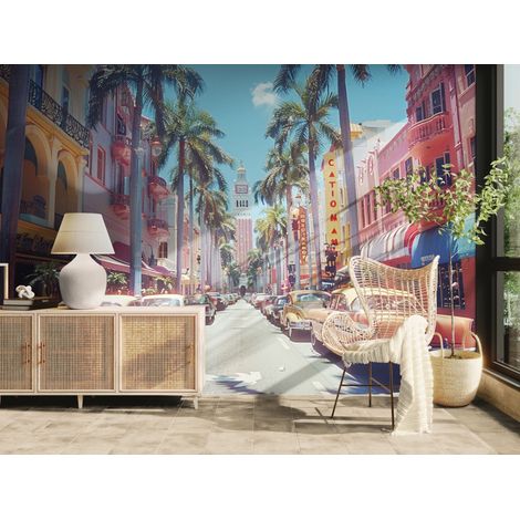 Papier peint ville – Rue vintage Miami - 500 x 270 cm (1/2)