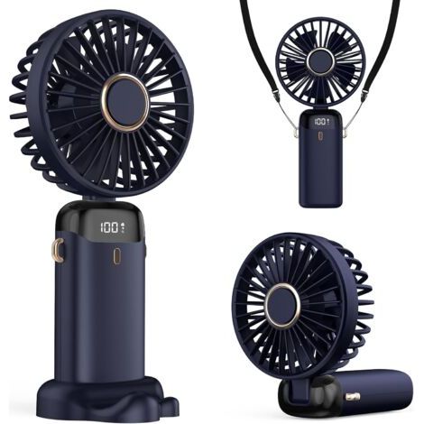 Ventilateur portable rechargeable, mini ventilateur alimenté par batterie 5000 mAh, 5 vitesses et affichage LED, ventilateur de table longue durée pour bureau, chambre, activités de plein air et voyag (1/5)