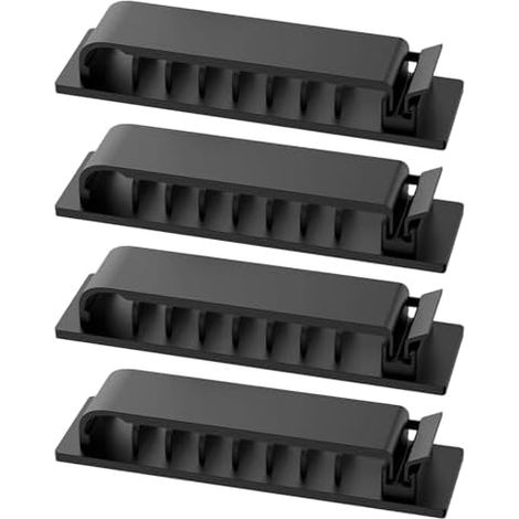 4 Pièces Organiseur de Câble Adhésif Noir 8 Trous en Plastique, Clips Fixation Murale Faciles à Utiliser pour Gestion des Câbles sous Bureau et Voiture - (1/5)