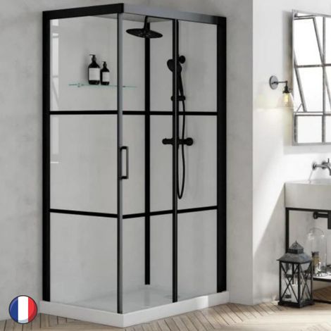 KINEDO Cabina de ducha Brooklyn 160 x 80 rectangular con puerta corredera negra