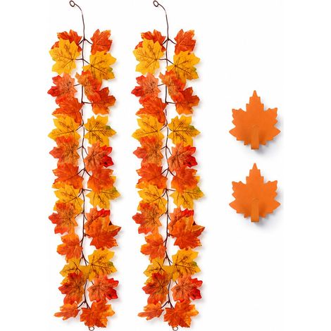 2 Pièces Guirlande Feuilles D'érable, Déco Automne Chaîne De Feuilles 1m, Avec 2 Crochets À Feuilles, Pour Jardin, Balcon, Escalier, Déco De Table Automnale, 100cm, Réutilisable (1/5)