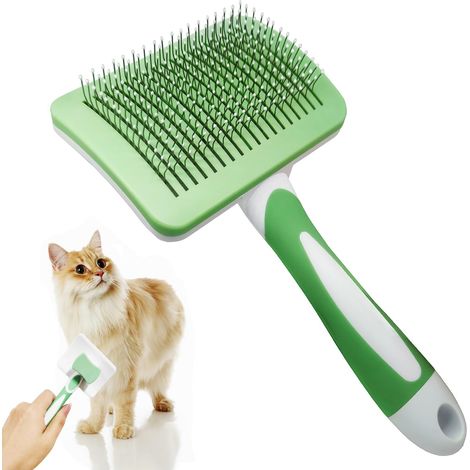 Brosse pour chats et autres animaux de compagnie, autonettoyante, brosse pour sous-poil, pour chiens et chats, poils courts à longs, convient aux chats sensibles (Vert)-AquaForge (1/5)
