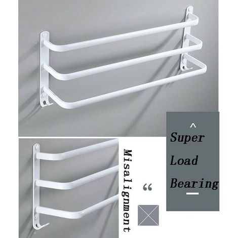 Porte-Serviettes Blanc Mural Barres Porte-Serviettes Multicouche avec Crochets Espace Aluminium Porte Serviette pour Salle de Bain, Cuisine d'hôtel, Style Contemporain 2 Layer 50cm (1/4)