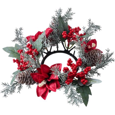 Guirlande De Bougies De Noël - Avec Baies Rouges Et Fleurs Artificielles - Pour Décoration Mur Porte Fenêtre Table - 1 Pièce (1/5)