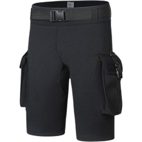 Short de plongée en néoprène de 3 mm pour homme avec deux poches avec boucle de sécurité et trous de drainage pour le surf, la natation, le rafting, la plongée avec tuba, noir (1/5)