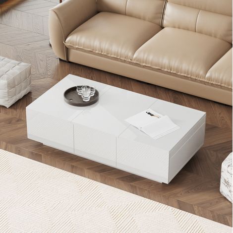 MEUBLIV Mesa de centro 100x50x31 cm blanco brillante con almacenaje push-pull (1/5)