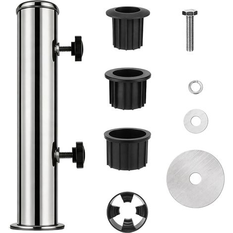 Pied de parasol universel en granit pour extérieur, robuste avec tube en acier inoxydable et manchons en PVC réglables, base coupe-vent pour parasol, jardin, terrasse (argenté) (1/5)