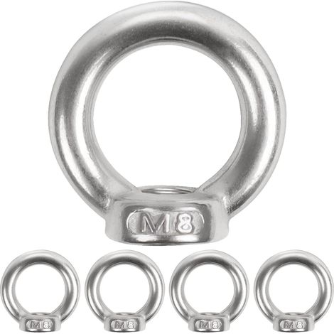 Golfari filettati, 5 dadi ad anello M8, golfari in acciaio inox 304, golfari in acciaio inox, dadi ad occhiello, dado di sollevamento per il fissaggio di ornamenti da appendere, staffe a levetta, ecc. (1/5)