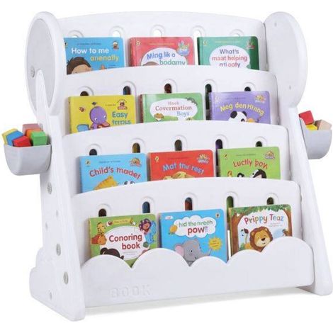 Pour chambre d'enfant, rangement facile et accès à hauteur d'enfant avec bibliothèque 4 niveaux et 2 boîtes (1/5)