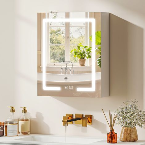 Armoire murale salle de bain avec miroir et éclairage led anti-buée blanc étagères réglables 50 x 15 x 60 cm conception robuste