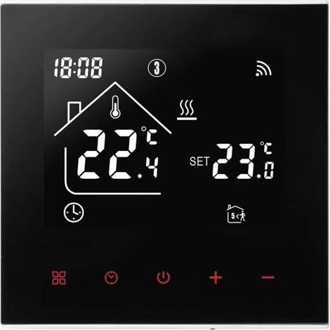 Thermostat WiFi - 1 Unité - Tactile LED - Chauffage Sol Chaudière - Alexa Google - Noir 3A