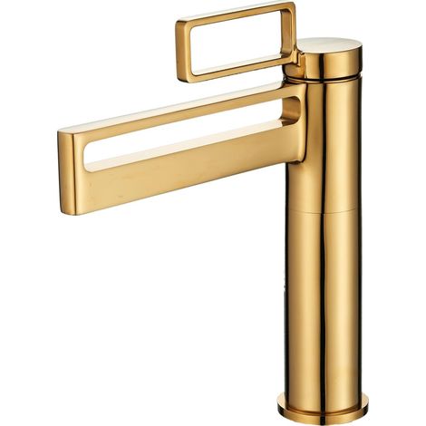 Robinet mitigeur de salle de bain noir pour lavabo de salle de bain avec mitigeur à levier unique, robinet à levier unique pour lavabos de comptoir (doré) (1/5)