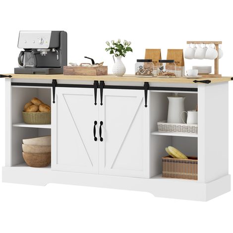 Sideboard mit 2 Schiebetüren und verstellbaren Einlegeböden, 150 x 40 x 72 cm, Ausführung in weißer Eiche