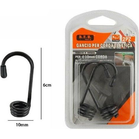 Trade Shop - Set 2 Pezzi Gancio Per Corda Elastica 10 X 6mm Ganci Corde Imbracatura Auto Bici -