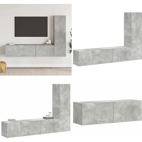 3-tlg. TV-Schrank-Set Betongrau Holzwerkstoff - TV Schrank Set - Wandmontage - Wohnraum Dekoration - Regal - Betongrau - Home & Living (1/5)
