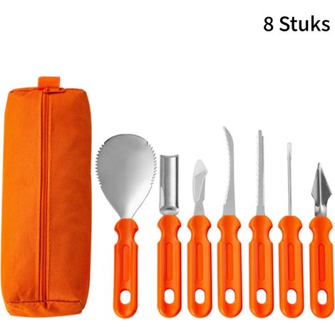Kit de 8 outils de sculpture de citrouilles en acier inoxydable pour bricolage et décoration d'Halloween avec sac de rangement (1/5)
