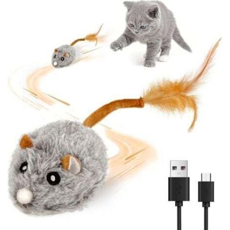 Souris électrique rechargeable par USB pour chat avec son grinçant, jouet interactif pour chats d'intérieur, souris automatique avec gazouillis réalistes, jouet de chasse amusant pour animaux de compa (1/5)