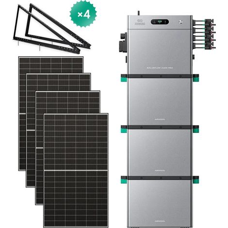Zendure SolarFlow 2400 Pro - Batterie Solaire 2400W AC, PV 4800W, 2.4-16.8kWh, Plug & Play, IP65,  avec 3xAB3000L (8.64 kWh), avec 500Wx4 Panneau Bifacial, avec 8x supports